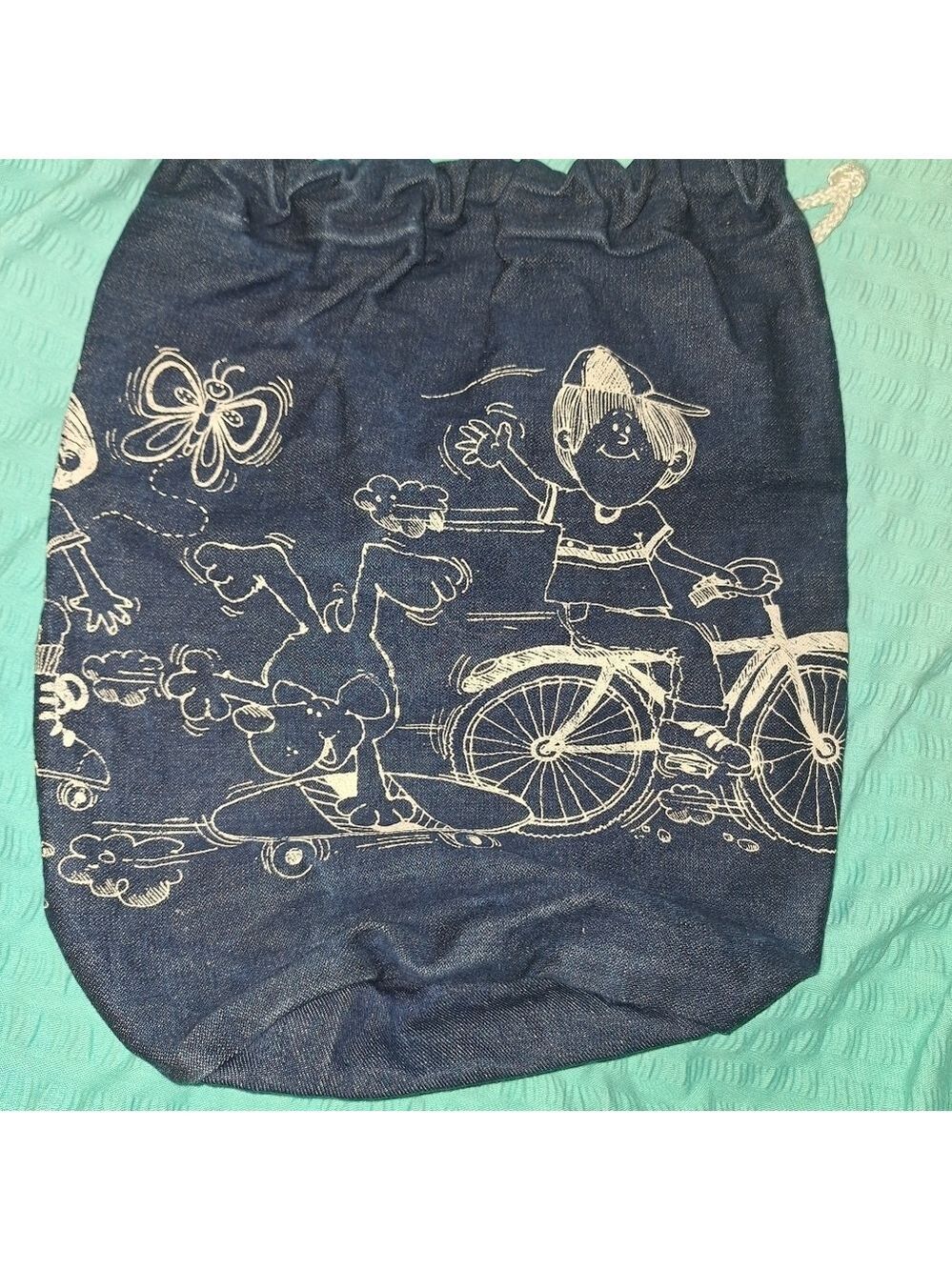 Blue Denim Bag Characters Drawstring - Picture 4 of 4